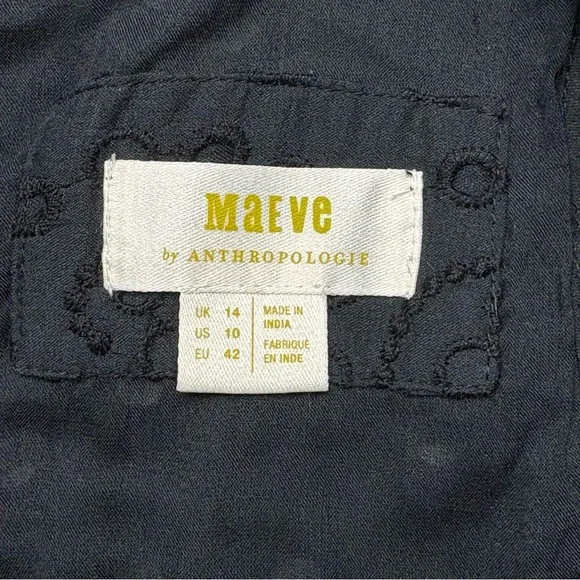 Anthropologie Maeve Eyelet Faux Wrap Midi Dress Size 10 Black Self Tie Belt - Picture 12 of 14